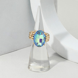 Faceted Oval Stone Cluster Stretch Ring