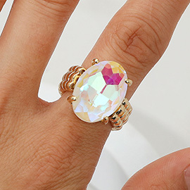 Faceted Oval Stone Cluster Stretch Ring
