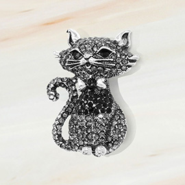 Rhinestone Embellished Vintage Cat Pin Brooch / Pendant