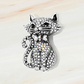Rhinestone Embellished Vintage Cat Pin Brooch / Pendant