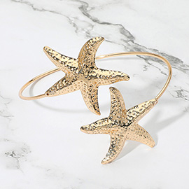 Textured Metal Starfish Tip Wire Adjustable Arm Cuff Bracelet