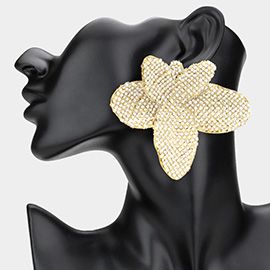 Oversized Pearl Rhinestone Paved Flower Statement Earrings