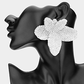 Oversized Pearl Rhinestone Paved Flower Statement Earrings