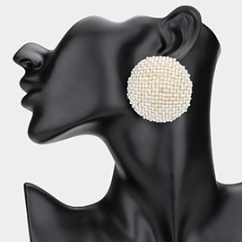 Bold Rhinestone Pearl Paved Round Statement Earrings
