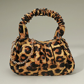 Leopard Faux Leather Top Handle Crossbody Bag