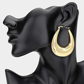 Puffy Metal Teardrop Pin Catch Hoop Earrings