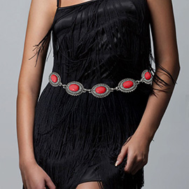 Boho Vintage Western Turquoise Stone Pointed Concho Chain Belt