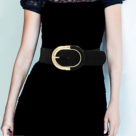 Wide Oval Buckle Accent Waist Elastic Belt