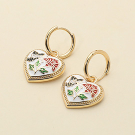 Butterfly Flower Enamel Detailed Heart Dangle Earrings