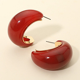 Glossy Marbled Chunky Resin Hoop Earrings