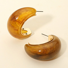 Glossy Marbled Chunky Resin Hoop Earrings