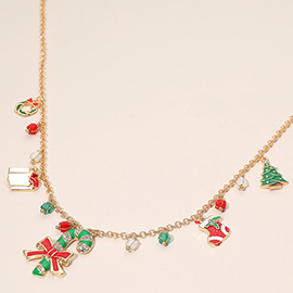Christmas Tree Candy Cane Pendant Festive Holiday Charm Necklace