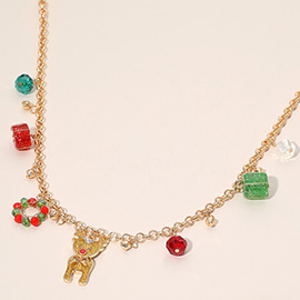 Christmas Rudolph Reindeer Wreath Pendant Festive Holiday Charm Necklace