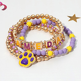 4PCS - GAME DAY Message Paw Charm Beaded Stretch Multi Layered Bracelets