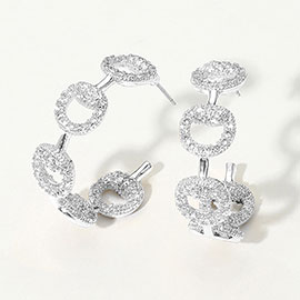CZ Stone Paved Link Hoop Earrings