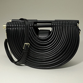 Faux Leather Unique Half Moon Structured Handbag / Crossbody Bag