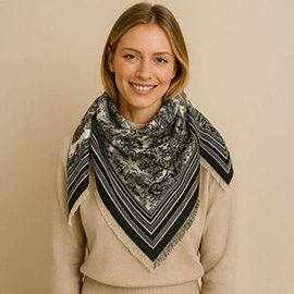 Elegant Floral Stripe pattern Printed Square Scarf