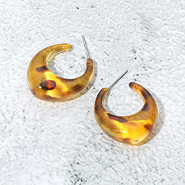 Tortoise Resin Flat Sculptural Hoop Earrings