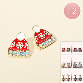 12Pairs - Festive Holiday Santa Hat Christmas Tree Snowflake Earrings