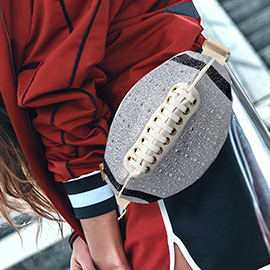 Bling Studded Game Day Football Shape Fanny Pack / Sling Bag