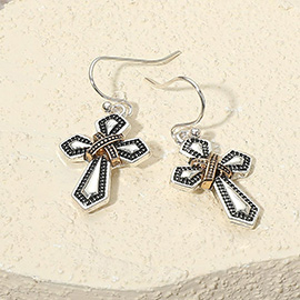 Antique Metal Cross Dangle Earrings