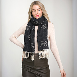 Bow Pattern Fringe Winter Scarf