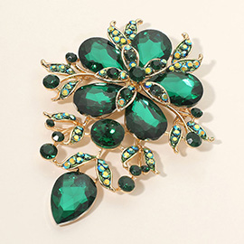 Flower Glass Stone Cluster Pin Brooch