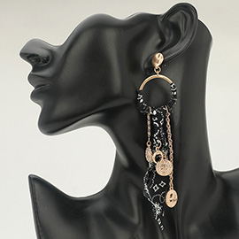 Religious Medal Drop Fabric Knot Statement Earrings