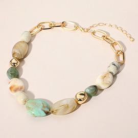Chunky Pebble Beaded Paperclip Chain Necklace