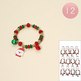12PCS - Festive Santa Charm Faceted Beaded Stretch Bracelets