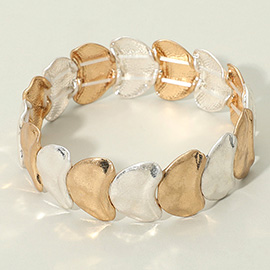 Abstract Brushed Metal Plated Beaded Stretch Bracelet