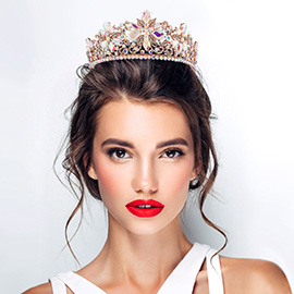 Floral Stone Cluster Embellished Princess Tiara