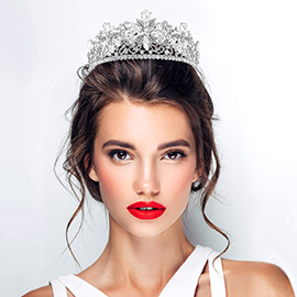 Floral Stone Cluster Embellished Princess Tiara