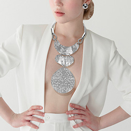 Oversized Geometric Textured Metal Plated Link Drop Statement Necklace