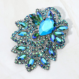 Bold Rhinestone Flower Statement Brooch / Pendant