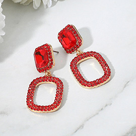Rhinestone Paved Open Rectangle Dangle Evening Earrings