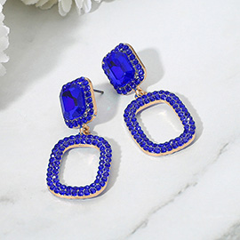 Rhinestone Paved Open Rectangle Dangle Evening Earrings