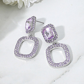 Rhinestone Paved Open Rectangle Dangle Evening Earrings
