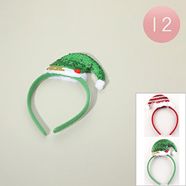 12PCS - Festive Sequin Santa Hat Headbands