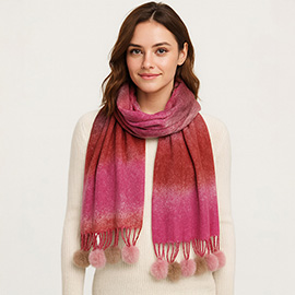 Pom Pom Tassel Trim Color Block Scarf