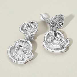 Textured Metal Layered Floral Drop Clip On Earrings
