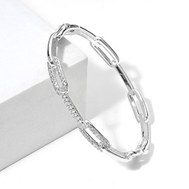 CZ Stone Paved Paperclip Chain Hinged Bange Bracelet