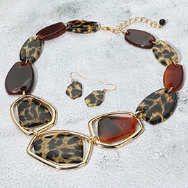 Geometric Chunky Sparkled Celluloid Acetate Plate Link Statement Necklace