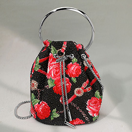 Bling Studded Floral Pattern Bucket Bag / Handbag / Crossbody Bag