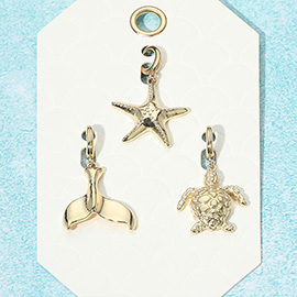 3PCS - Metal Whale Tale Starfish Sea Turtle Pendant Charm Set
