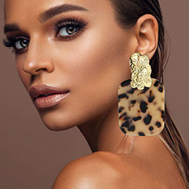 Oversized Patterned Celluloid Acetate Plate Accent Doorknocker Earrings