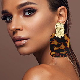 Oversized Patterned Celluloid Acetate Plate Accent Doorknocker Earrings