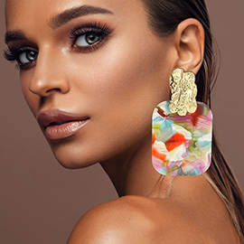 Oversized Patterned Celluloid Acetate Plate Accent Doorknocker Earrings