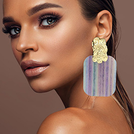 Oversized Patterned Celluloid Acetate Plate Accent Doorknocker Earrings