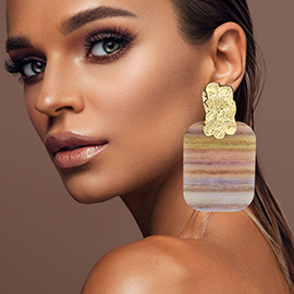 Oversized Patterned Celluloid Acetate Plate Accent Doorknocker Earrings